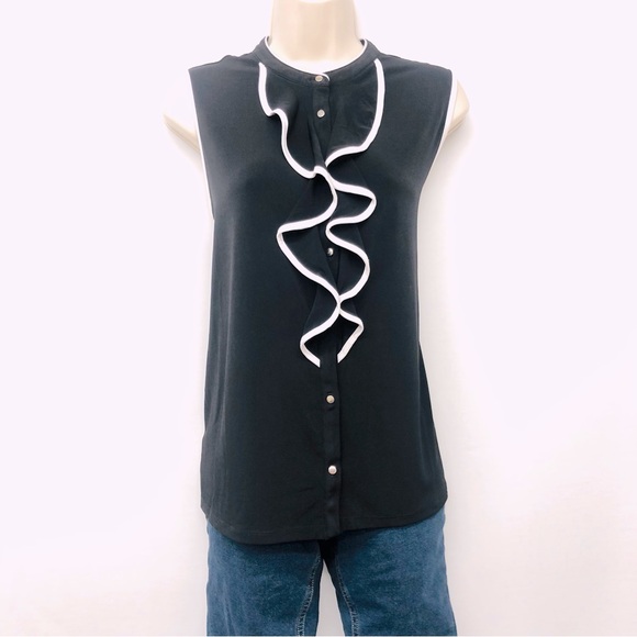 Carmen Marc Valvo Black Ruffle Front Top - Picture 1 of 16